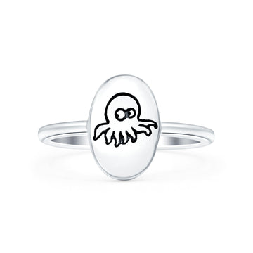 Octopus Oxidized Band Solid 925 Sterling Silver Thumb Ring (11mm)
